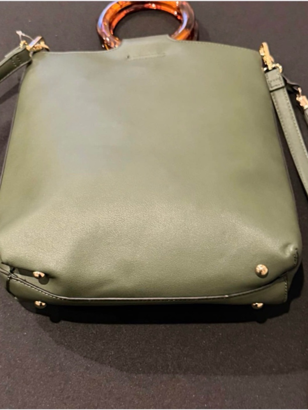 Olive Green Shoulder Bag with Tortoiseshell Ring Handles